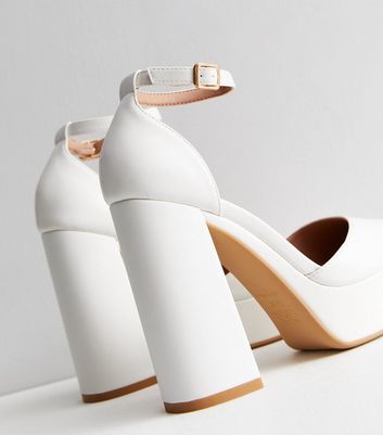 White 2 Part Platform Block Heel Court Shoes New Look