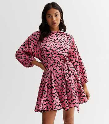 Petite Pink Heart Long Puff Sleeve Mini Dress