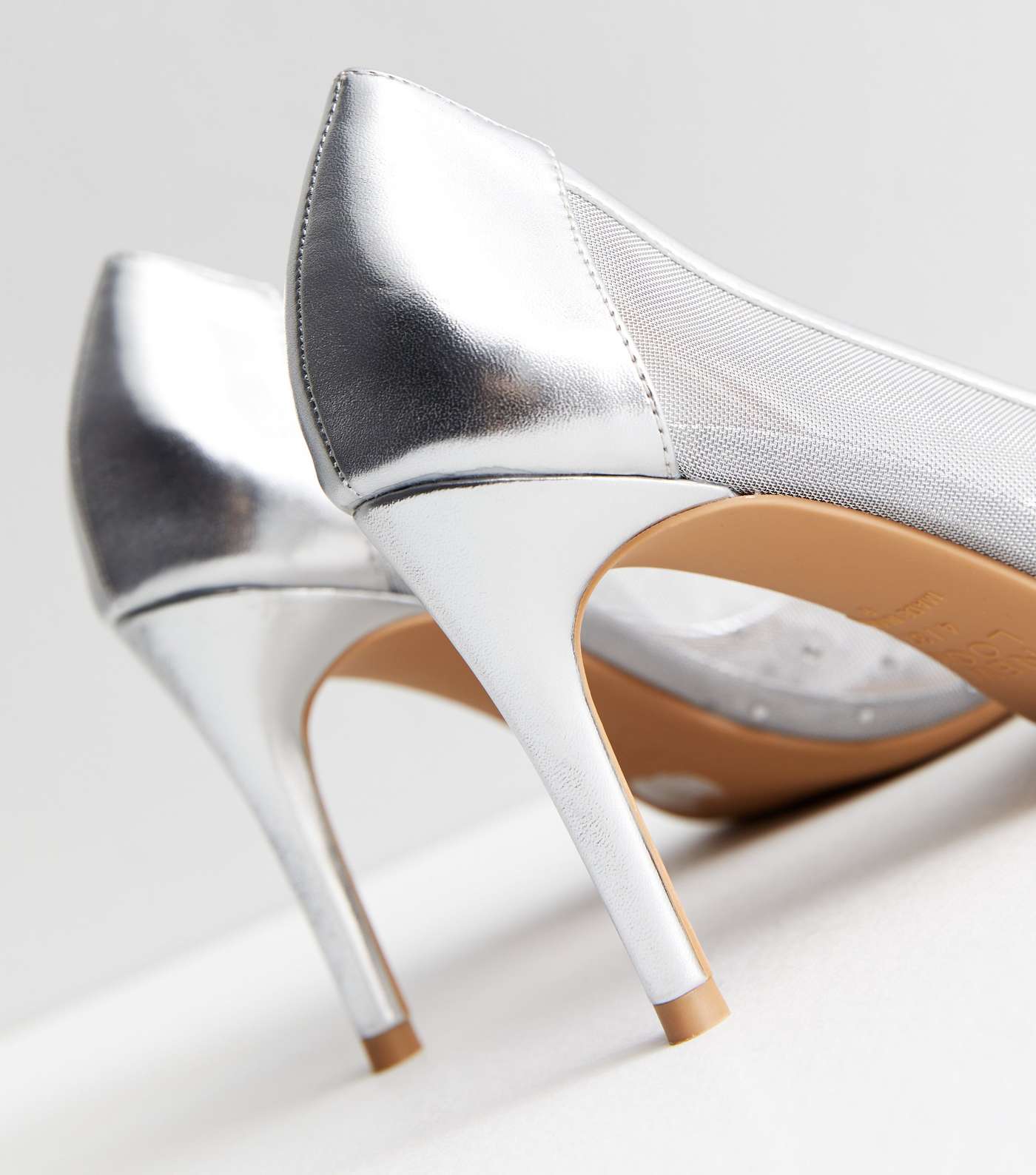 Silver Mesh Diamanté Stiletto Heel Court Shoes Image 5