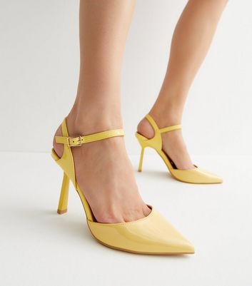 Yellow Patent Stiletto Heel Court Shoes New Look
