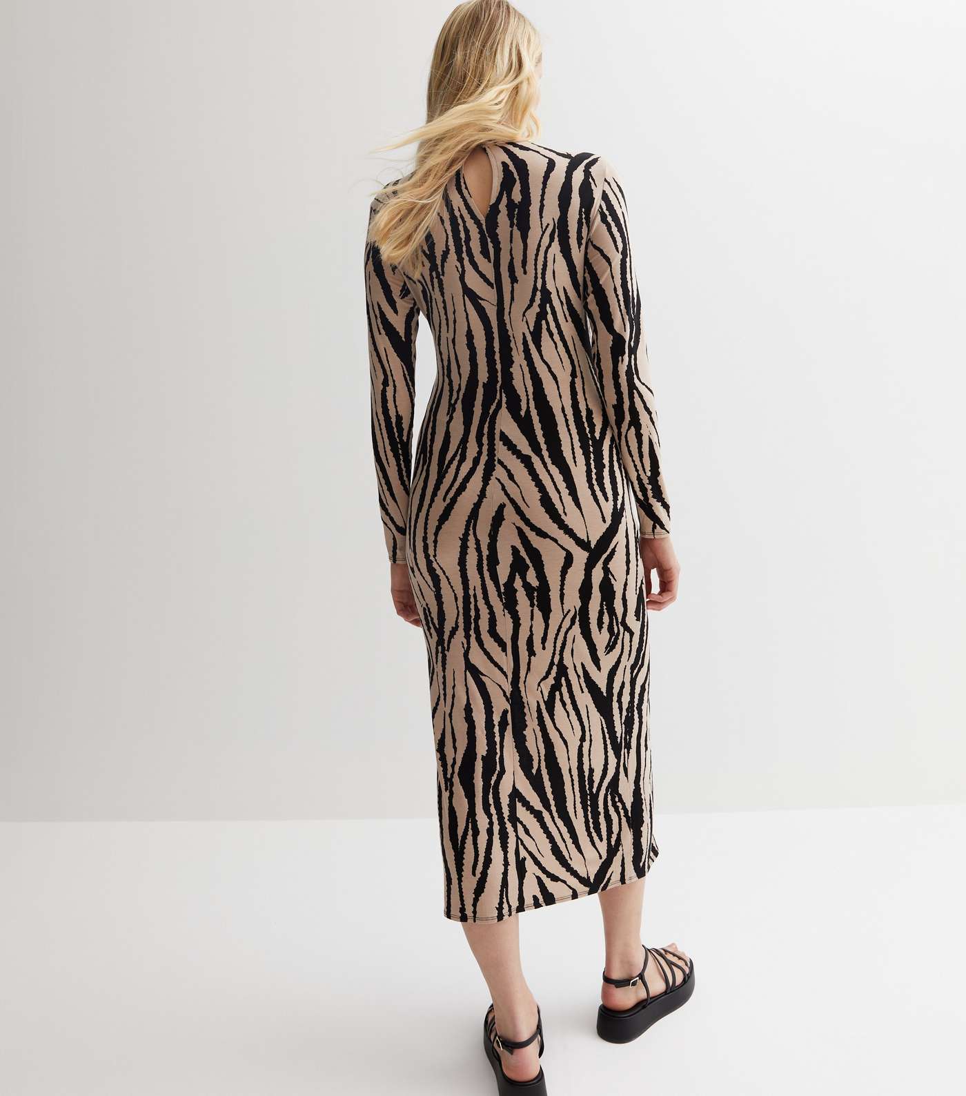 Mink Zebra Print High Neck Midi Dress Image 5
