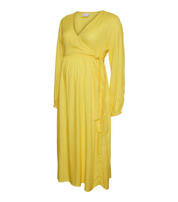 Mamalicious Maternity Yellow Midi Wrap Dress