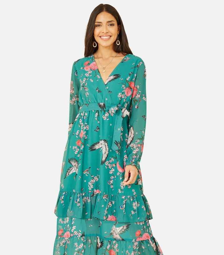 Floral Print Long Sleeve Maxi Dress In Blue - New In from Yumi UK