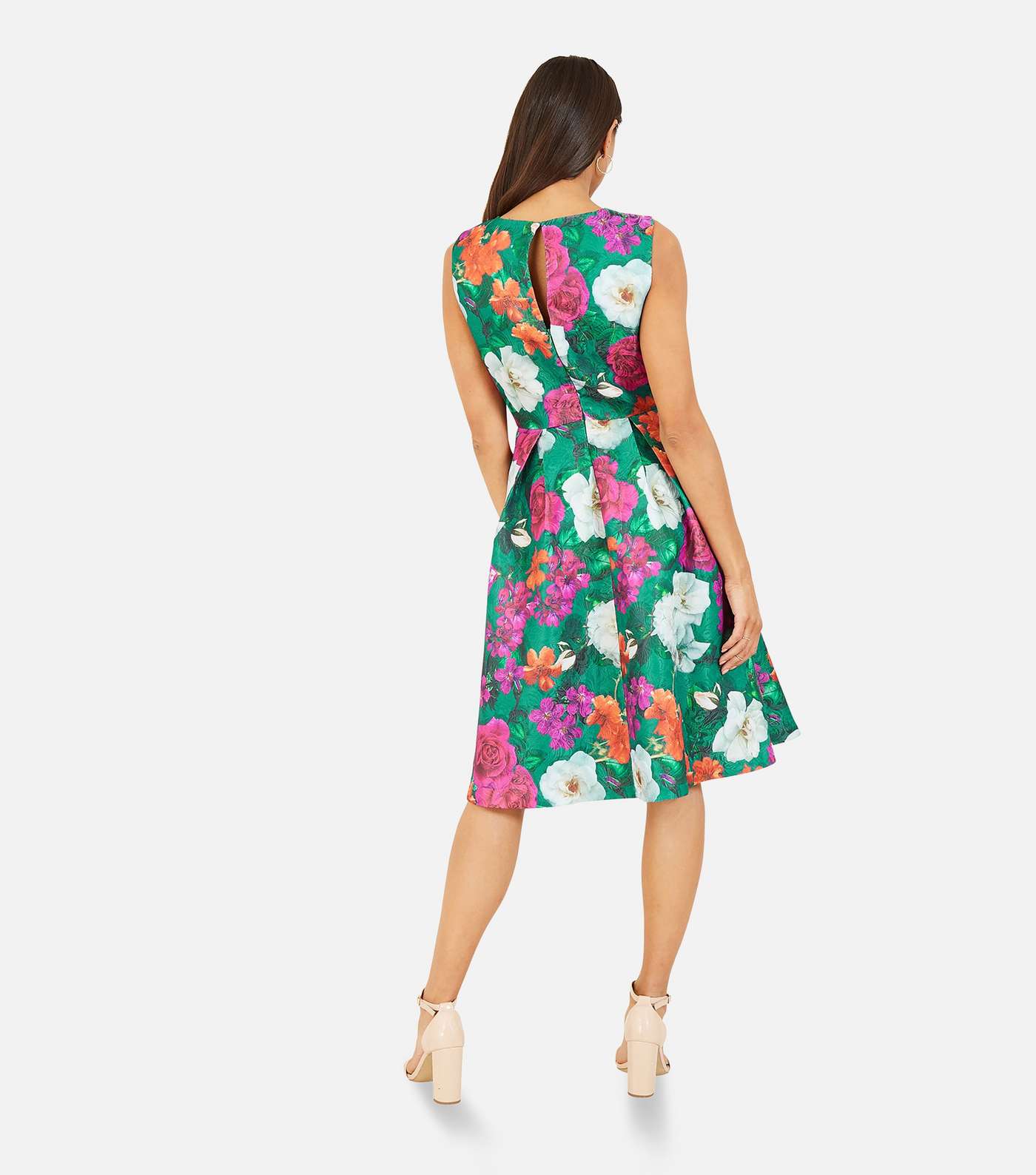 Yumi Green Floral Jacquard Sleeveless Mini Skater Dress Image 3