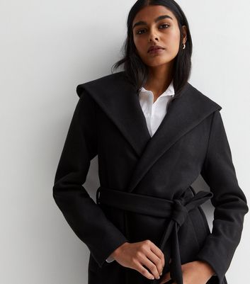 Black wool clearance belted coat womens