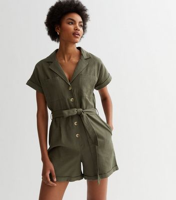 Khaki Belted Utility Playsuit New Look