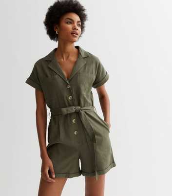 Khaki Belted Utility Playsuit
