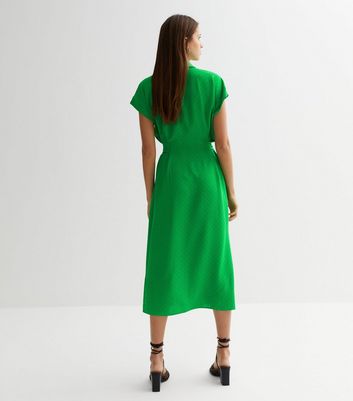 Green Textured Belted Midi Shirt Dress New Look