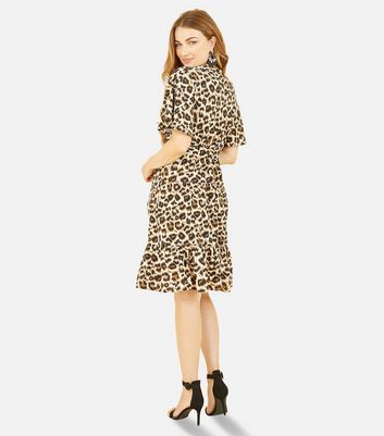 Mela. Brown Leopard Print Tie Waist Mini Dress New Look