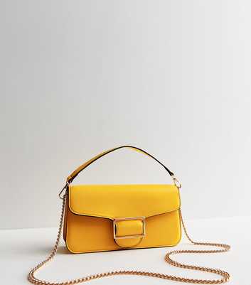 Yellow Leather-Look Baguette Chain Shoulder Bag