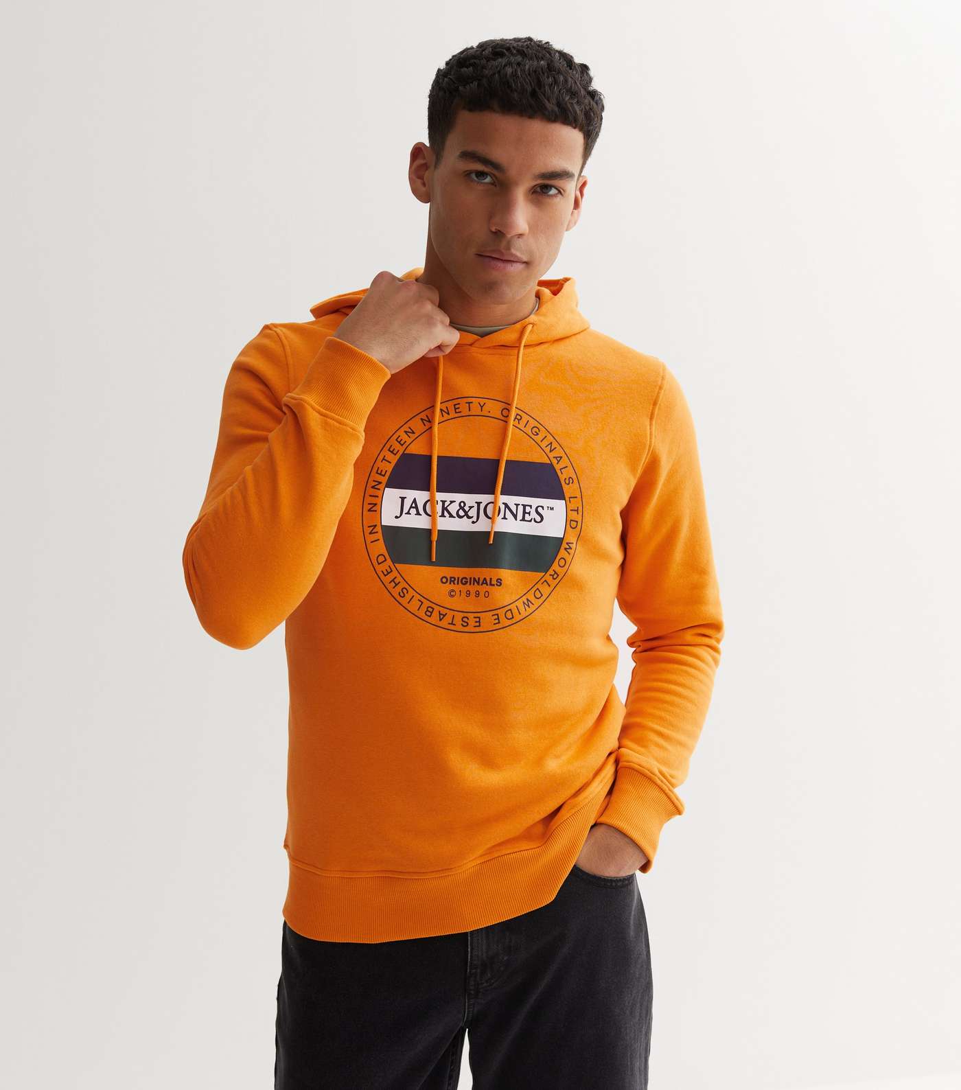 Jack & Jones Bright Orange Jersey Logo Hoodie Image 2
