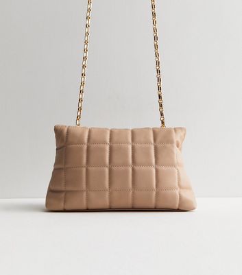 Quilted Lux Leather Shoulder Clutch - Cross Body Chain Strap