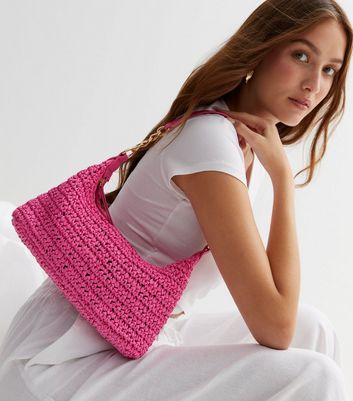 Pink straw online handbag