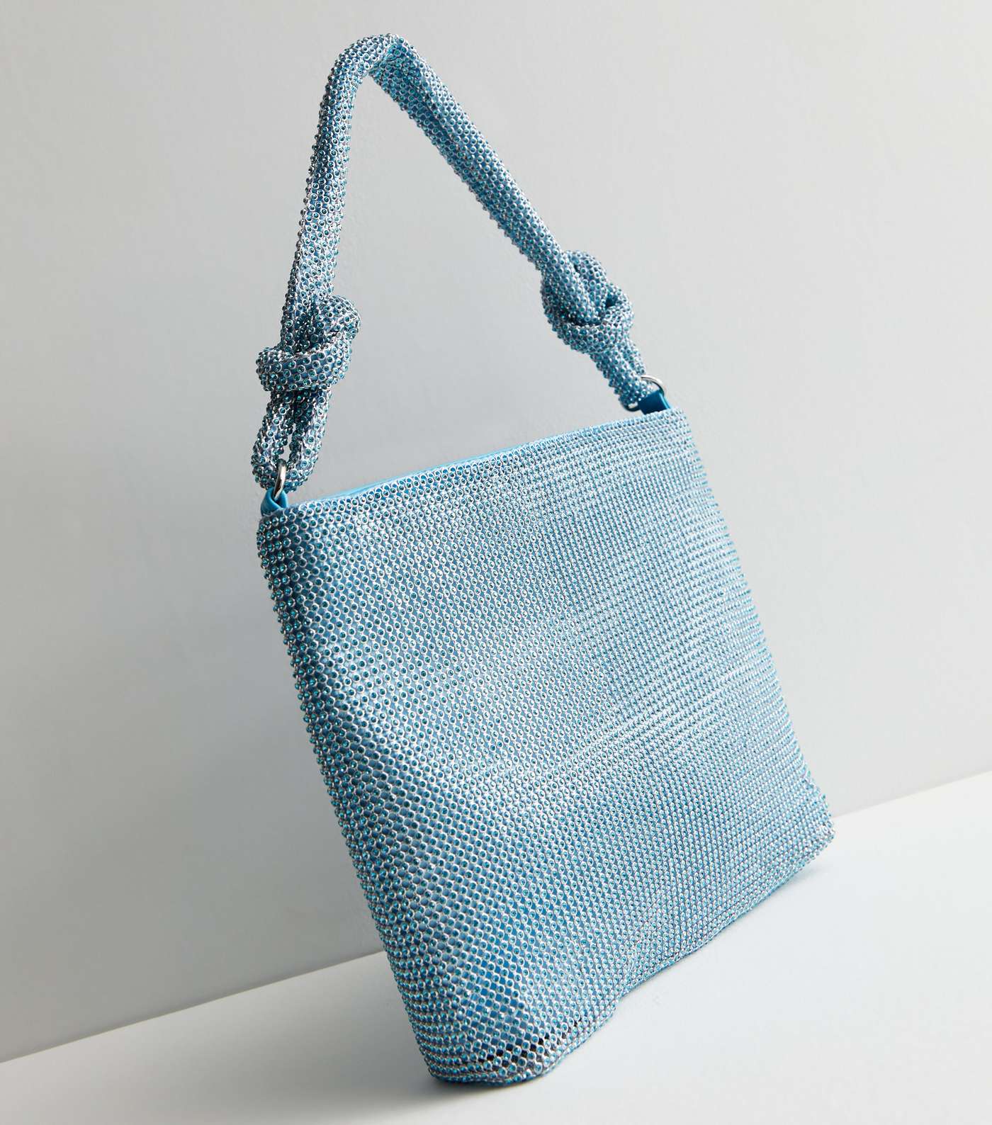 Pale Blue Diamanté Knot Shoulder Bag Image 3