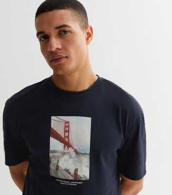 Jack & Jones Navy Golden Gate Bridge Photo Waves Logo T-Shirt
