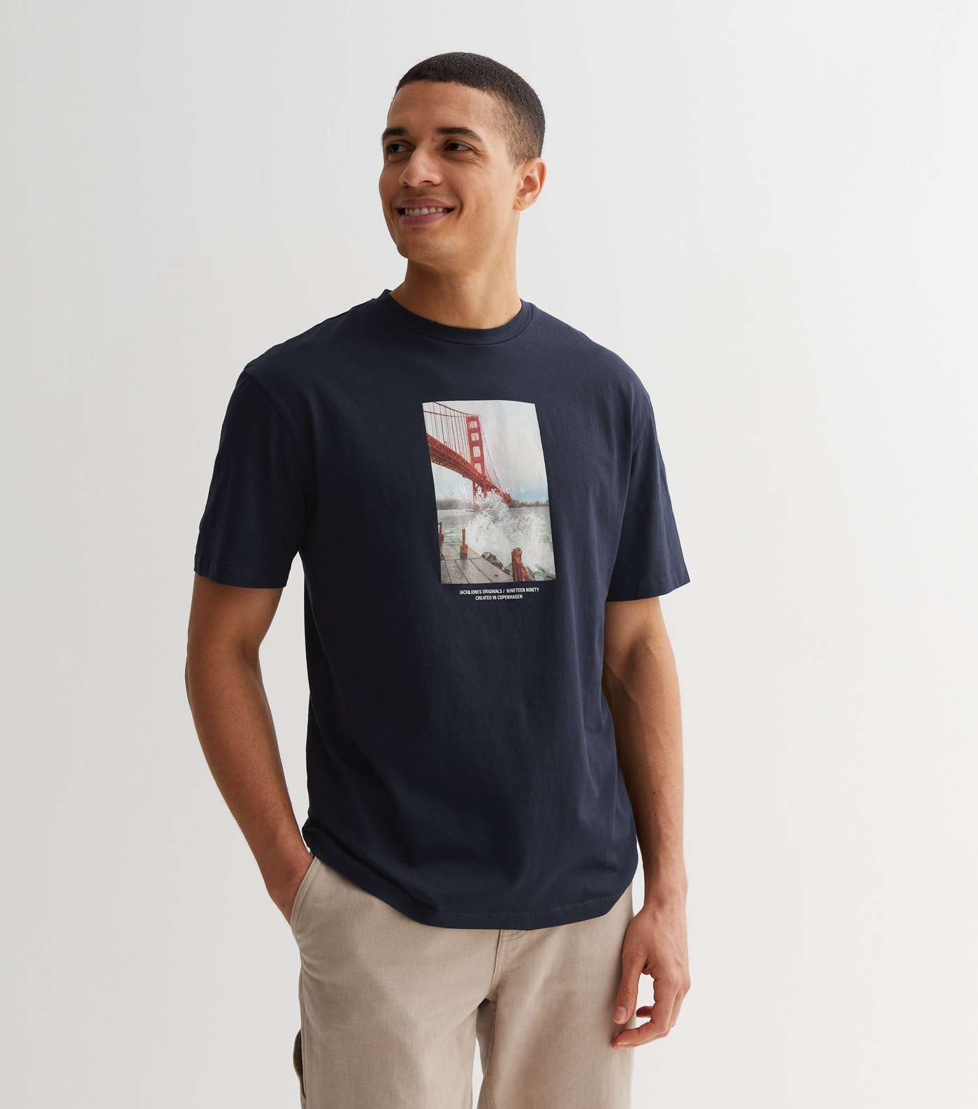 Jack & Jones Navy Golden Gate Bridge Photo Waves Logo T-Shirt Image 2