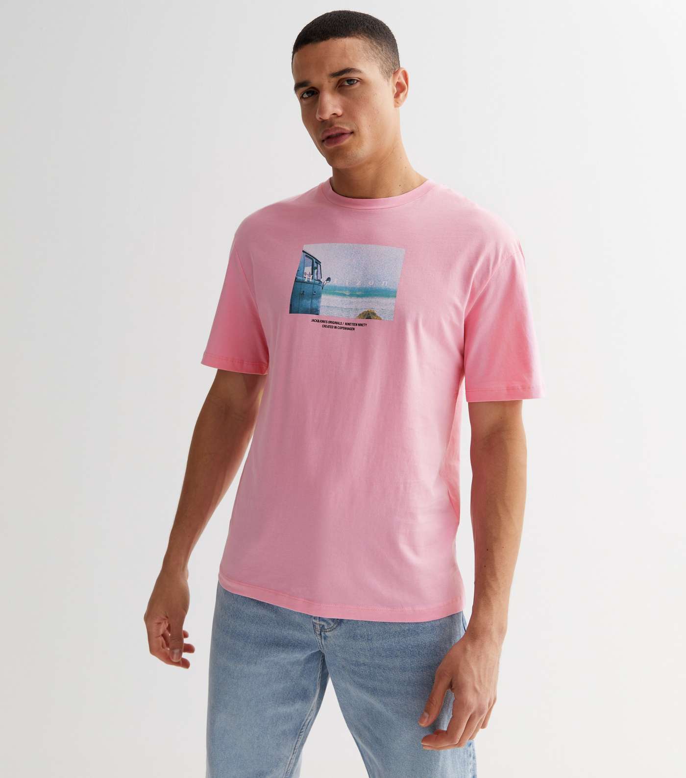 Jack & Jones Mid Pink Sea Photo Horizon Logo T-Shirt Image 2