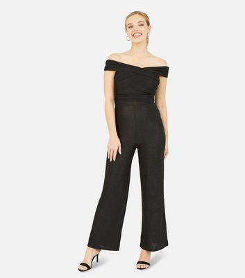 black bardot wide leg jumpsuit