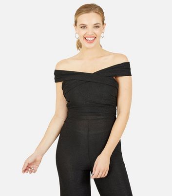 black bardot wide leg jumpsuit