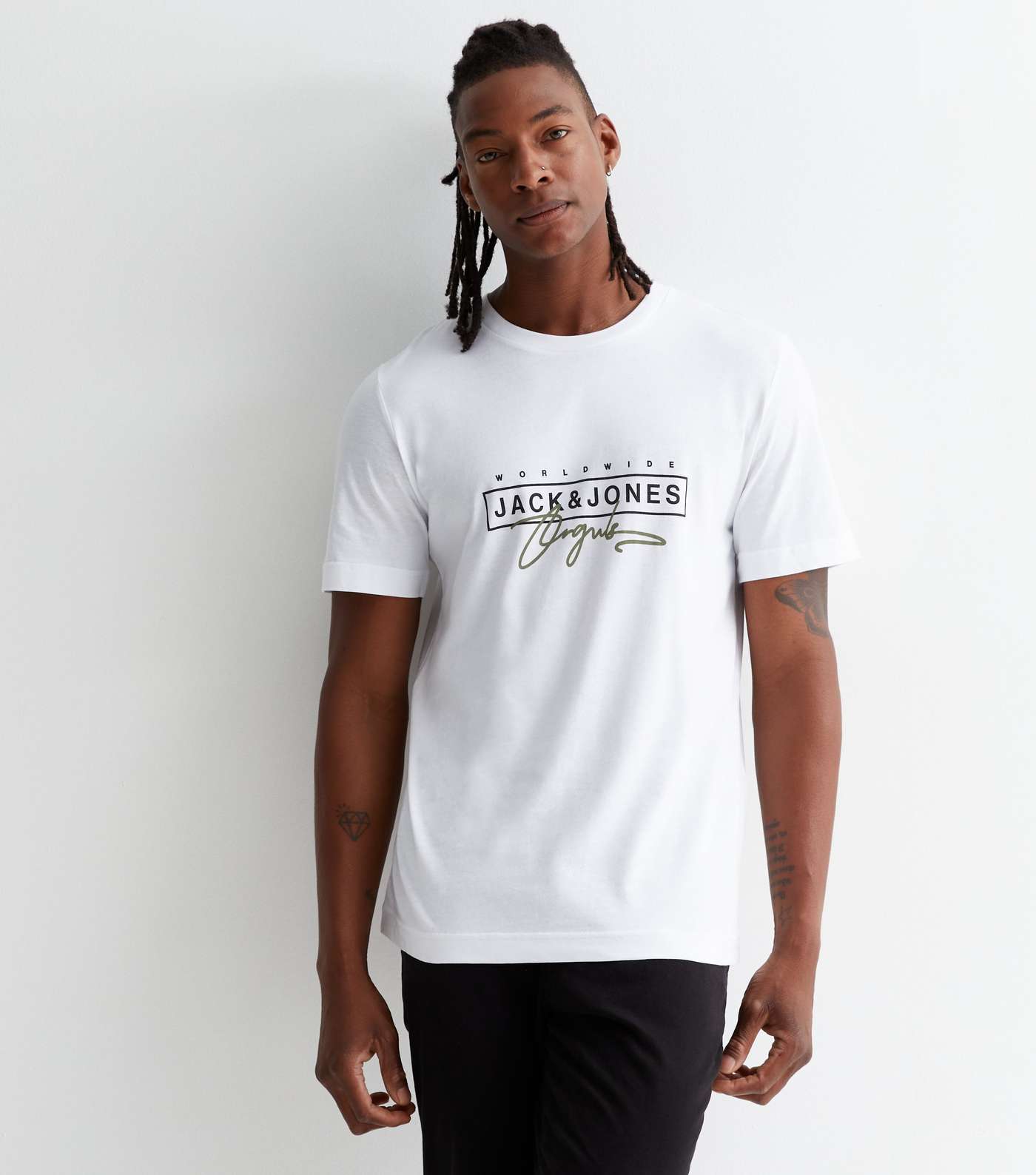 Jack & Jones White Cotton Jorsplash Logo T-Shirt Image 2