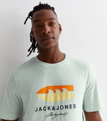 Men's Jack & Jones Light Green Cotton Tropical Logo T-Shirt New Look