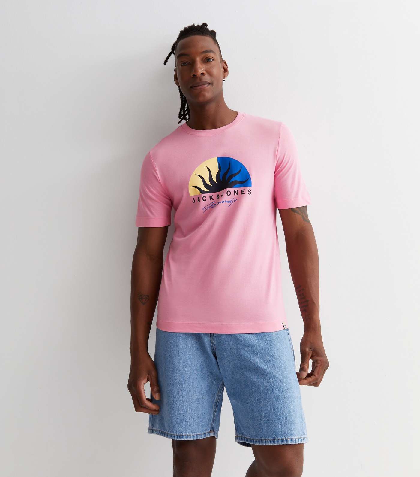 Jack & Jones Mid Pink Cotton Tropical Logo T-Shirt Image 2