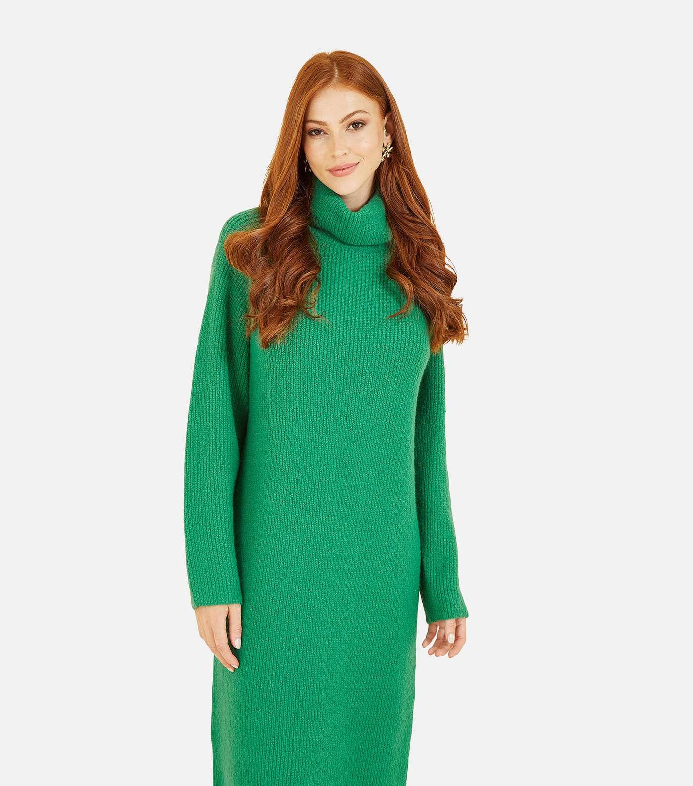 Yumi Green Knit Roll Neck Long Sleeve Midi Dress Image 6