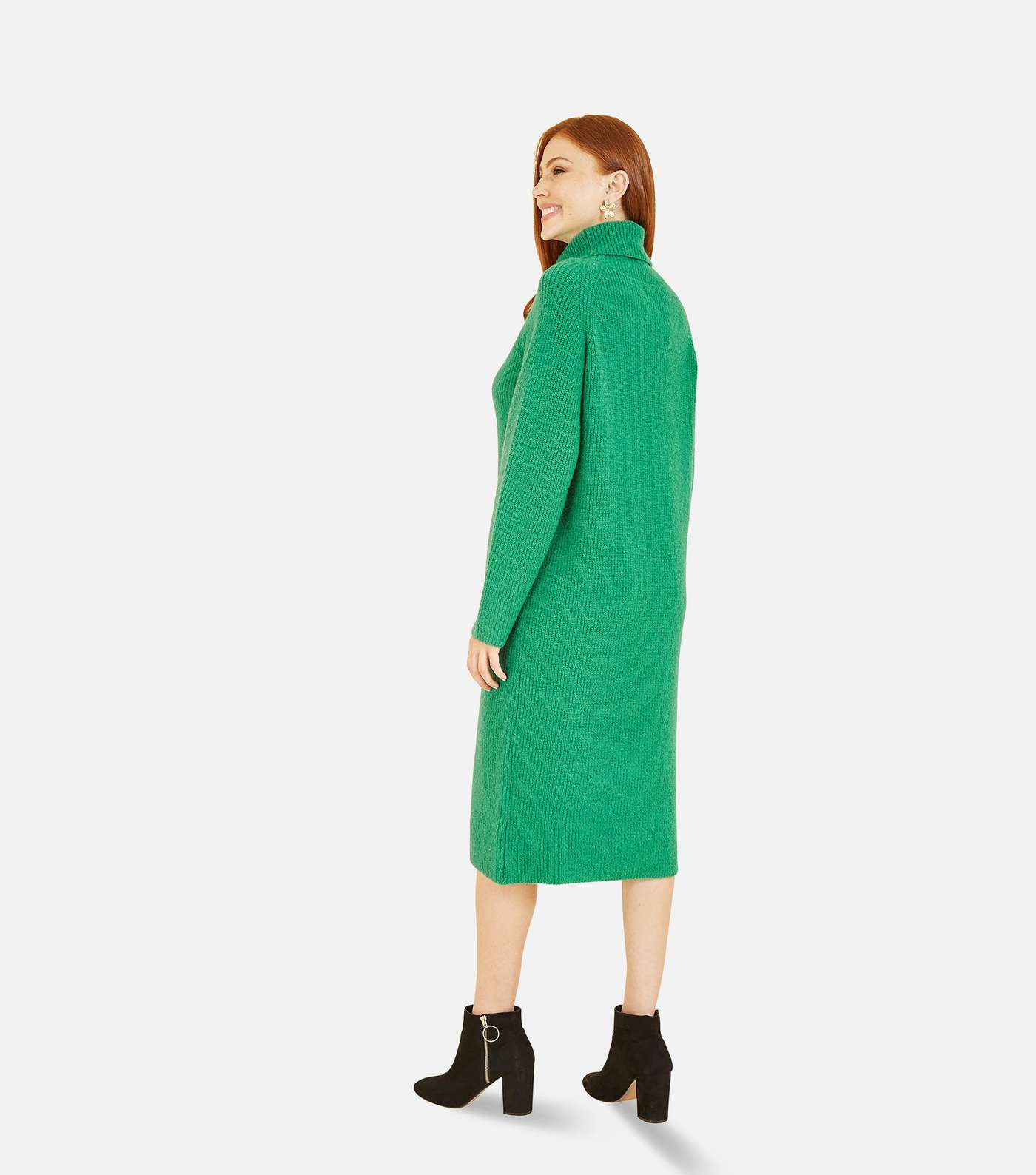 Yumi Green Knit Roll Neck Long Sleeve Midi Dress Image 8