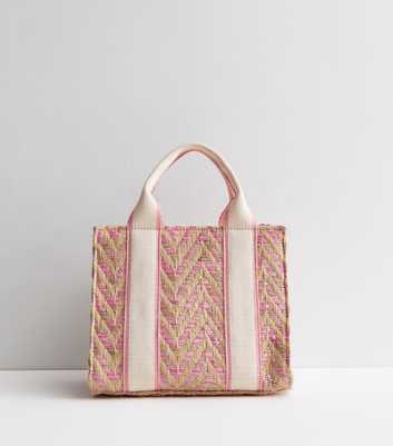 Pink Chevron Straw Effect Mini Tote Bag