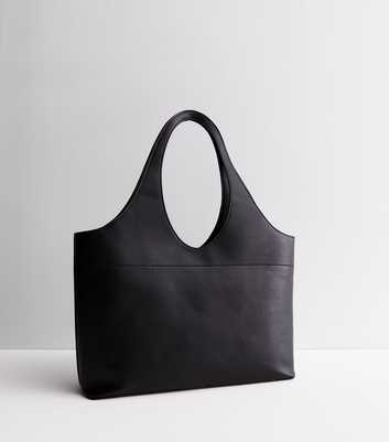 Black Leather-Look Cut Out Handle Tote Bag