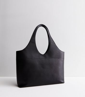 Black Leather-Look Cut Out Handle Tote Bag | New Look