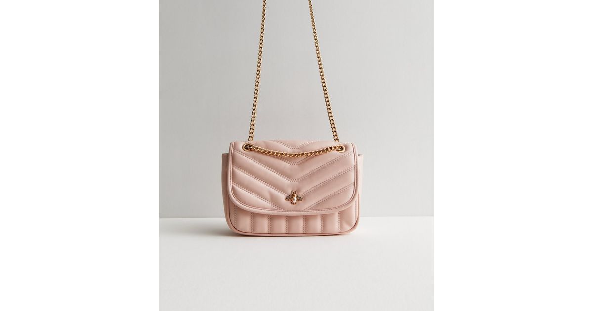 Pale Pink Quilted Bee Cross Body Bag New Look