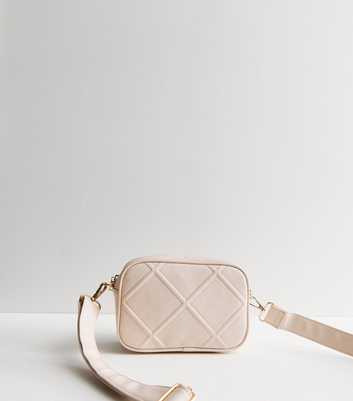 Cream Leather-Look Diamond Quilted Cross Body Bag