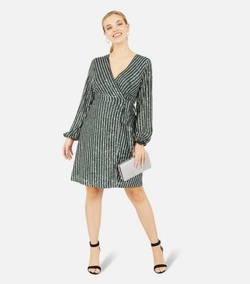 Striped sequin hot sale wrap dress