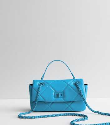 Turquoise Leather-Look Quilted Cross Body Bag