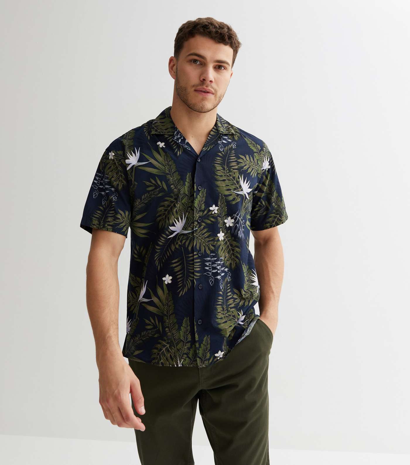Jack & Jones Navy Tropical Leaf Short Sleeve Shirt
