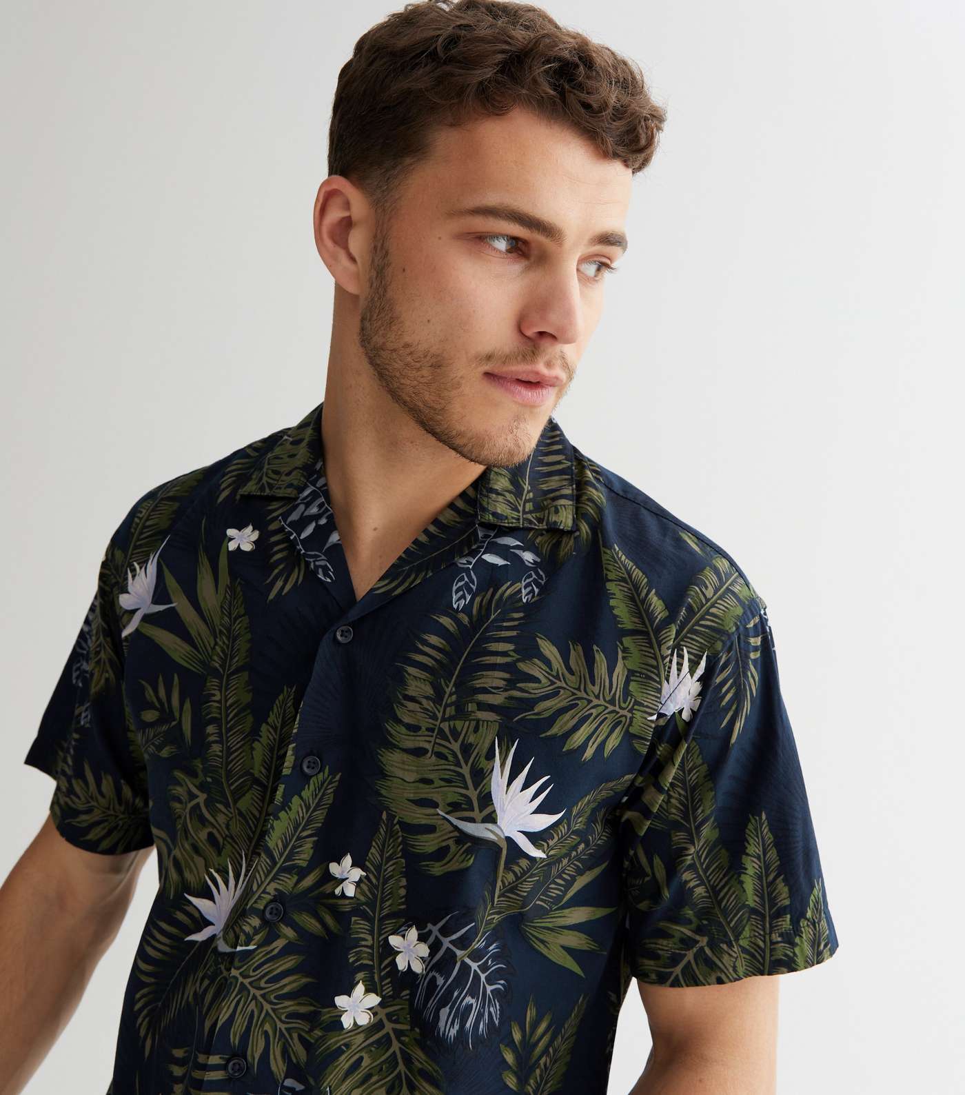 Jack & Jones Navy Tropical Leaf Short Sleeve Shirt Image 3
