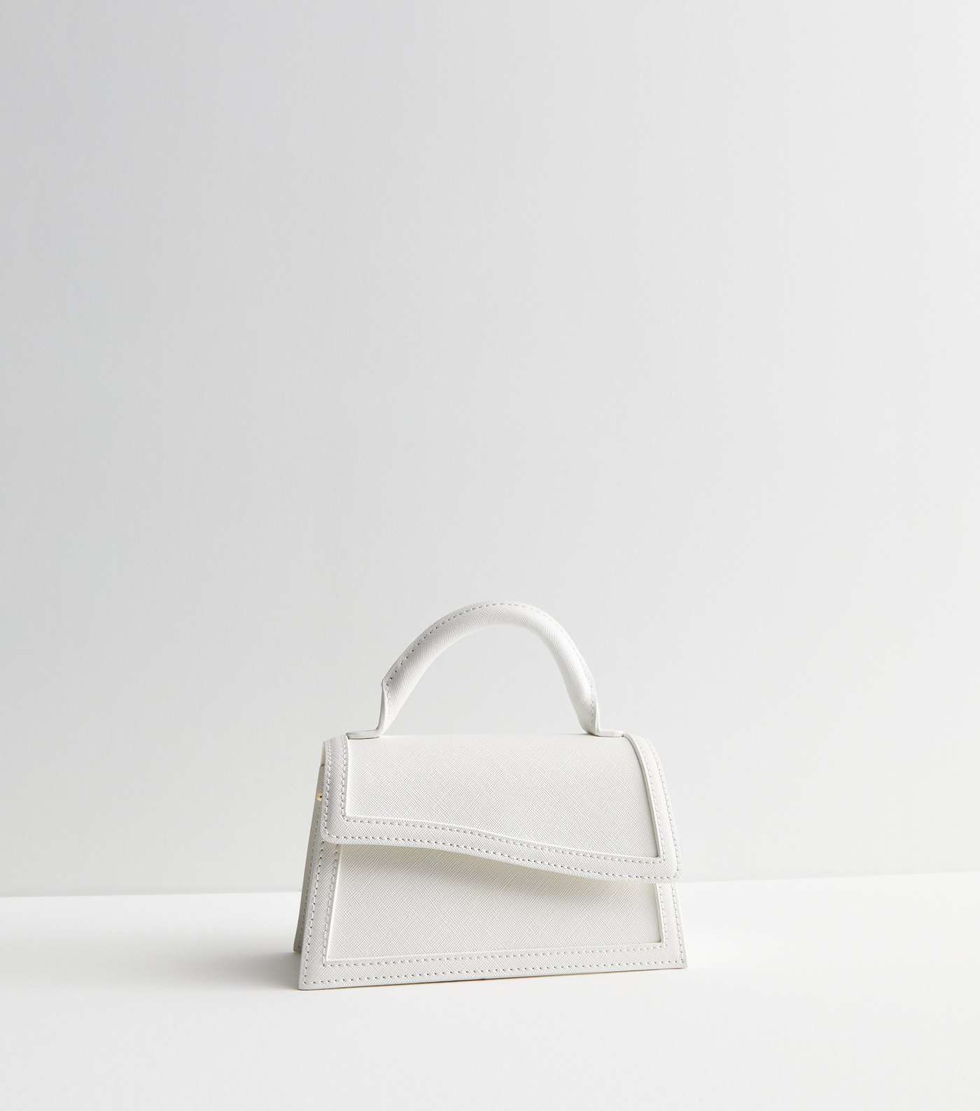 White Leather-Look Asymmetric Top Handle Bag
