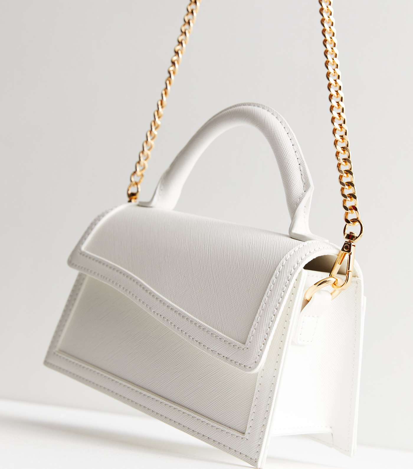 White Leather-Look Asymmetric Top Handle Bag Image 3