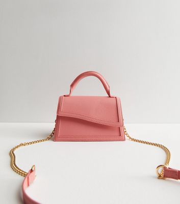 Coral Leather Look Asymmetric Top Handle Bag New Look