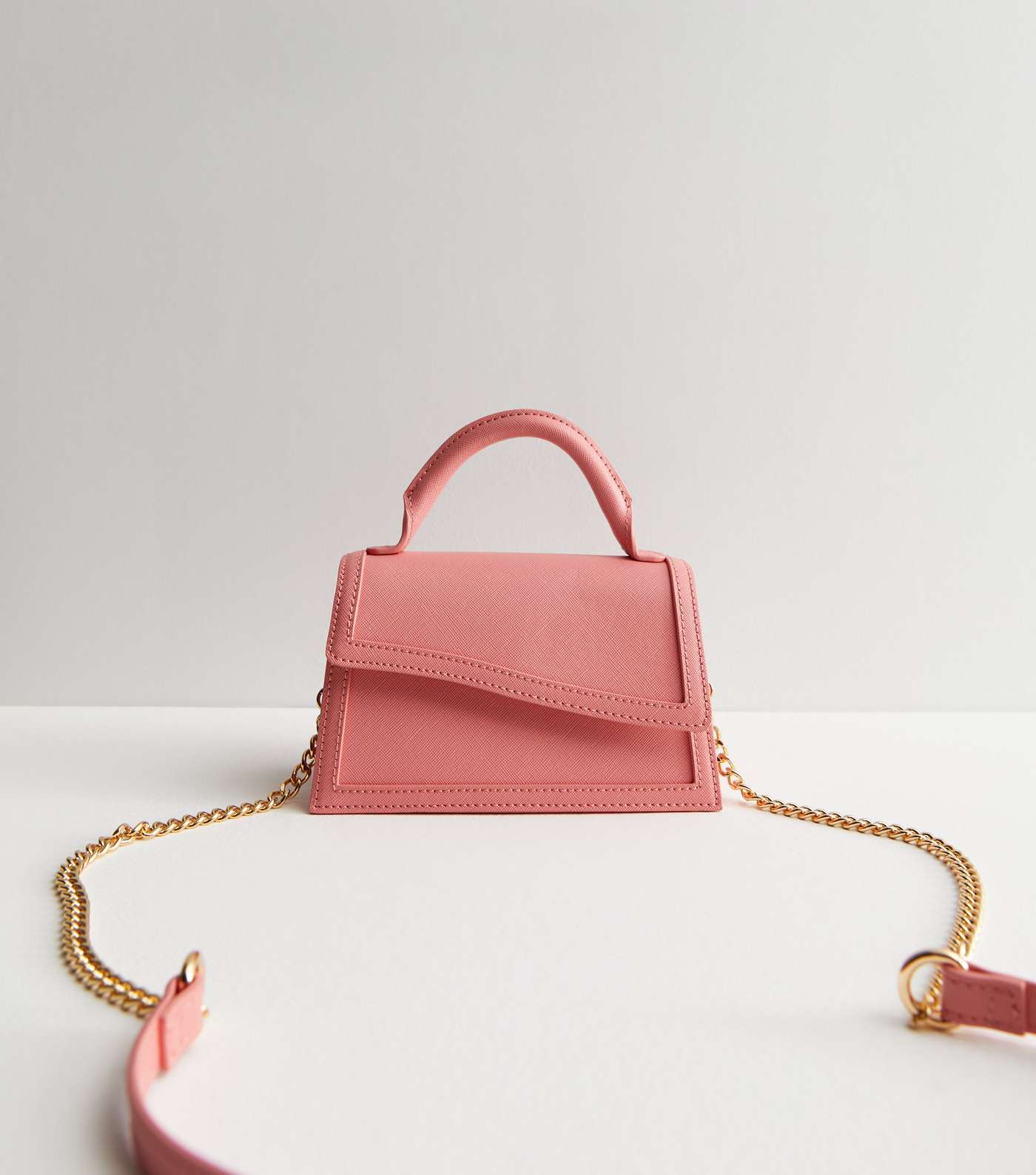 Coral Leather-Look Asymmetric Top Handle Bag