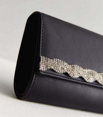 Black Diamante Embellished Clutch Bag New Look