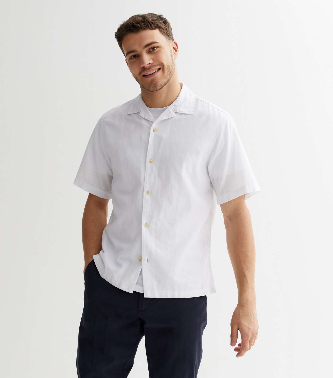 Jack & Jones White Linen-Look Short Sleeve Shirt Image 2