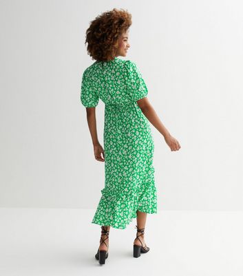 New Look Curves Floral Puff Sleeve Midi Dress - Print | Very Ireland