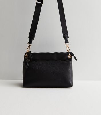 Black LeatherLook Zip Front Cross Body Bag New Look