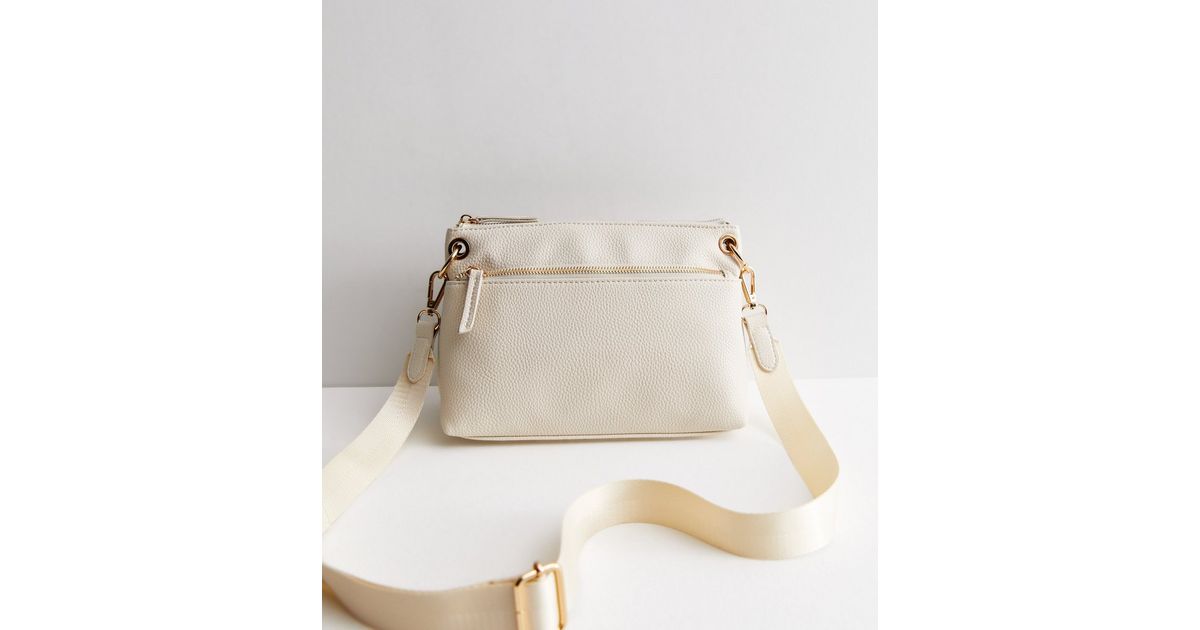 Cream LeatherLook Zip Front Cross Body Bag New Look