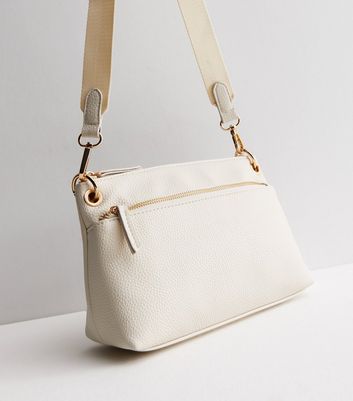 Cream LeatherLook Zip Front Cross Body Bag New Look