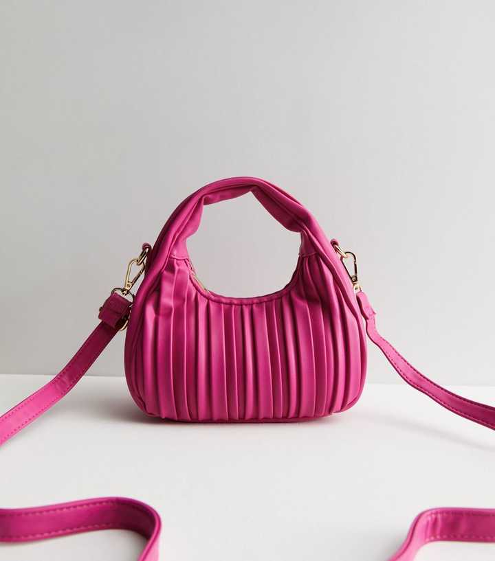 Bright Pink Plisse Shoulder Strap Grab Bag