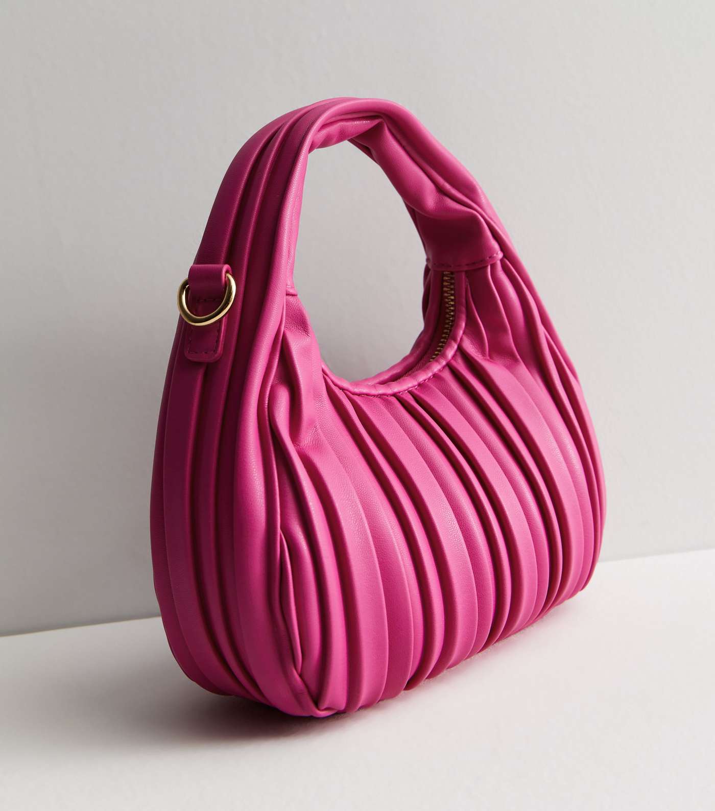 Bright Pink Plisse Shoulder Strap Grab Bag Image 3