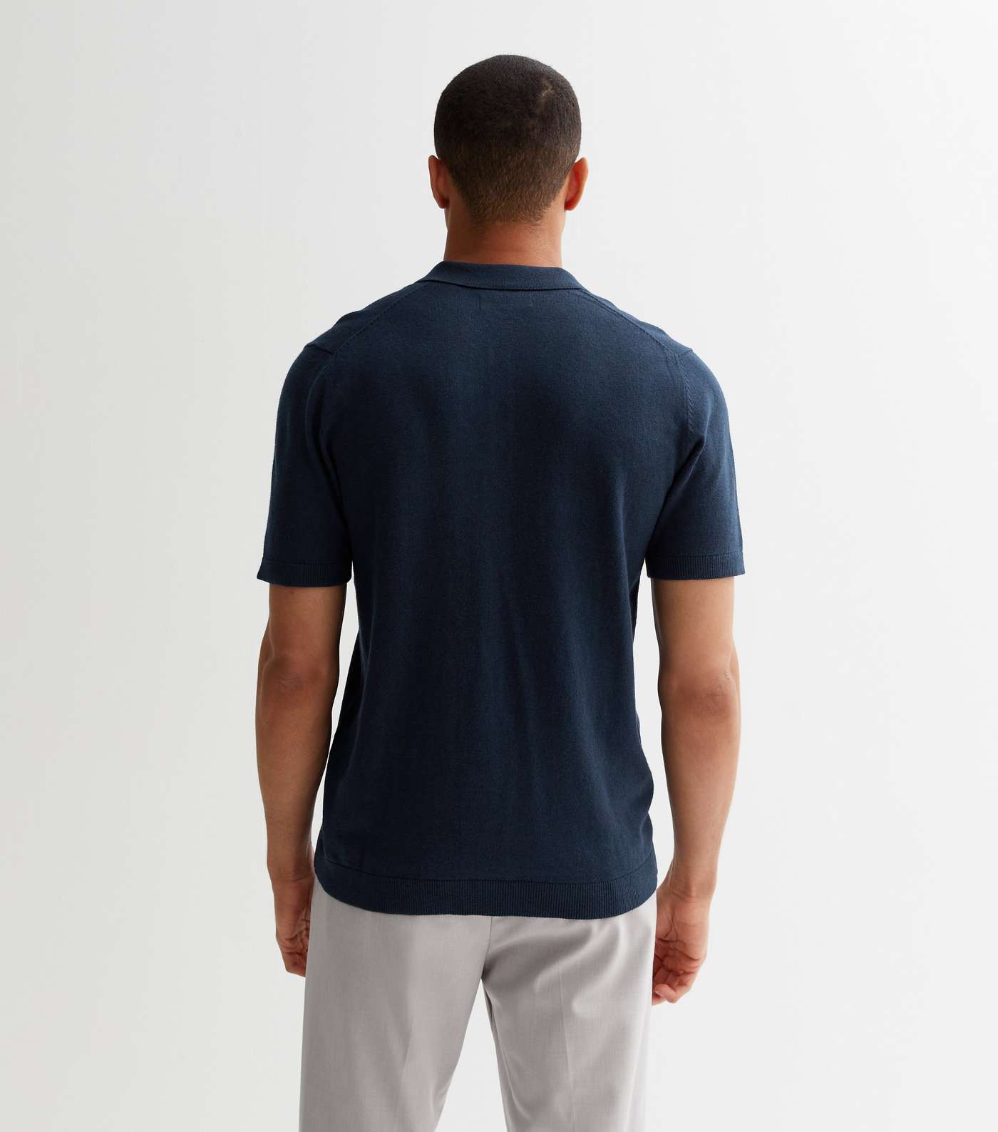 Jack & Jones Navy Knit Short Sleeve Polo Shirt Image 4